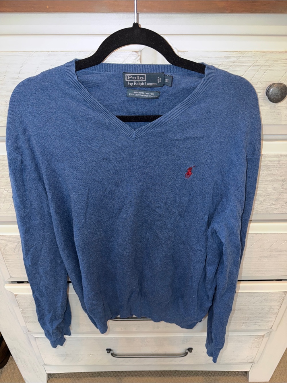 Polo by Ralph Lauren Denim Blue V-Neck Sweater with Red Pony